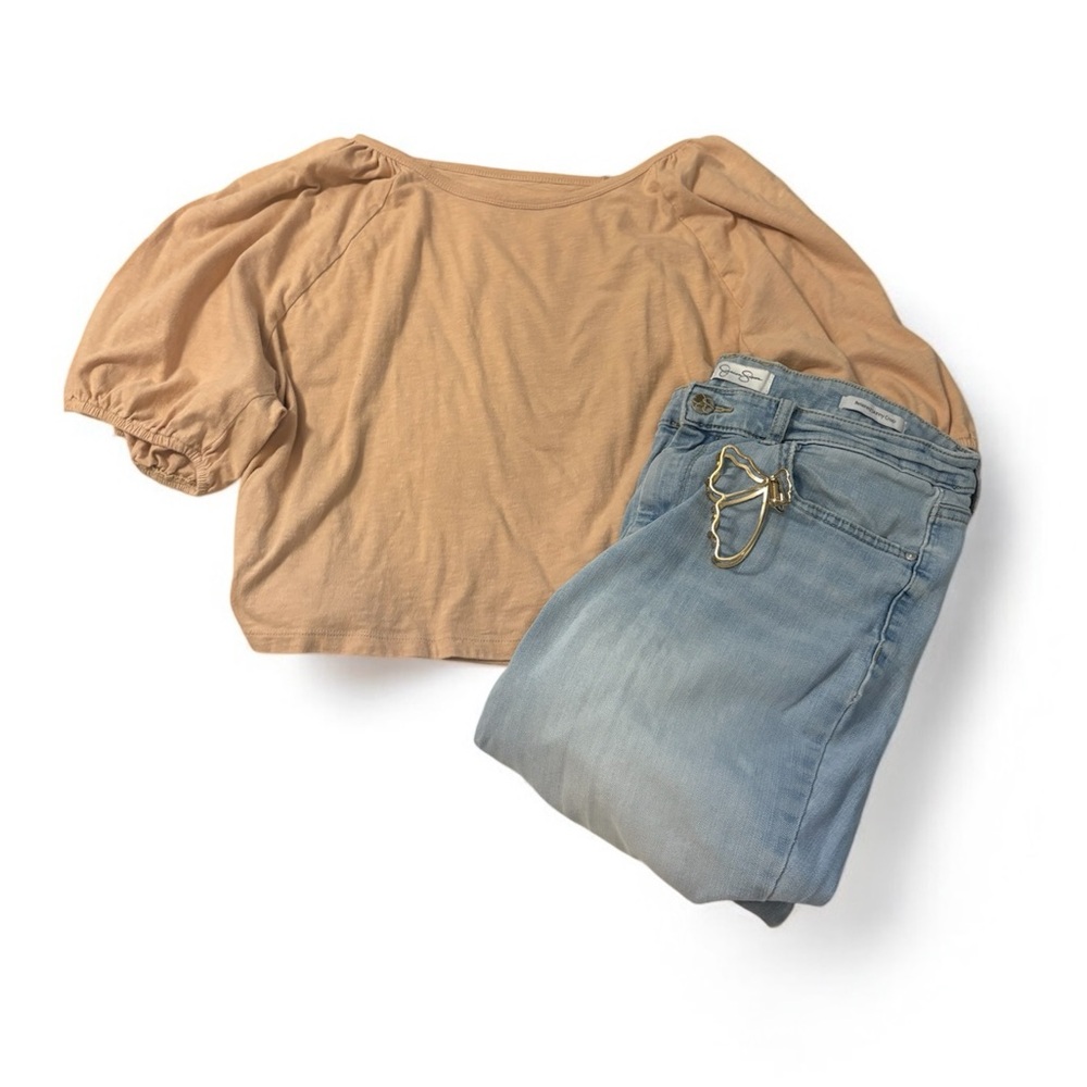 Aerie Tan Puff Sleeve Blouse